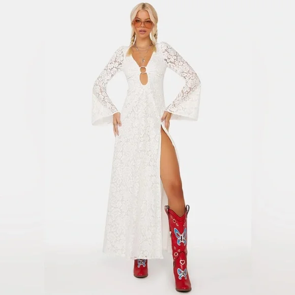 For Love and Lemons Frances Lace Maxi Dress | Small | White Boho Gown - Picture 1 of 11
